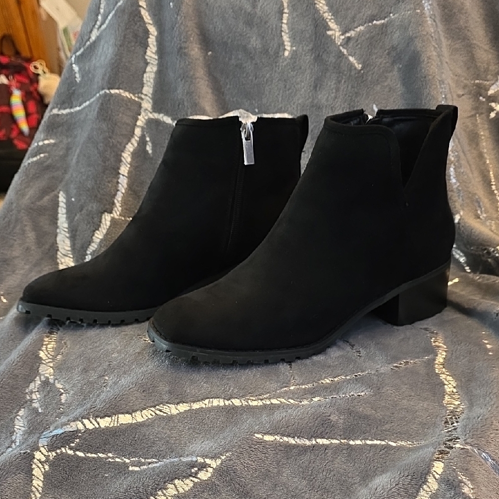 Womens Black Suede Ankle Bootie